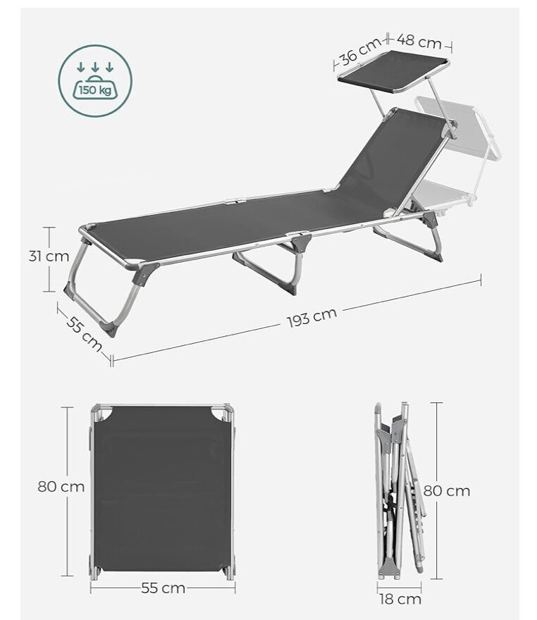 SONGMICS kokoontaittuva aurinkotuoli hinta ja tiedot | Puutarhatuolit | hobbyhall.fi