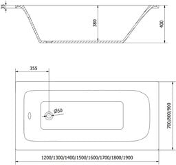 Kylpyamme Mexen Vega viimeistelyllä ja lasiseinällä, 160x70 cm + 100 cm hinta ja tiedot | Kylpyammeet | hobbyhall.fi