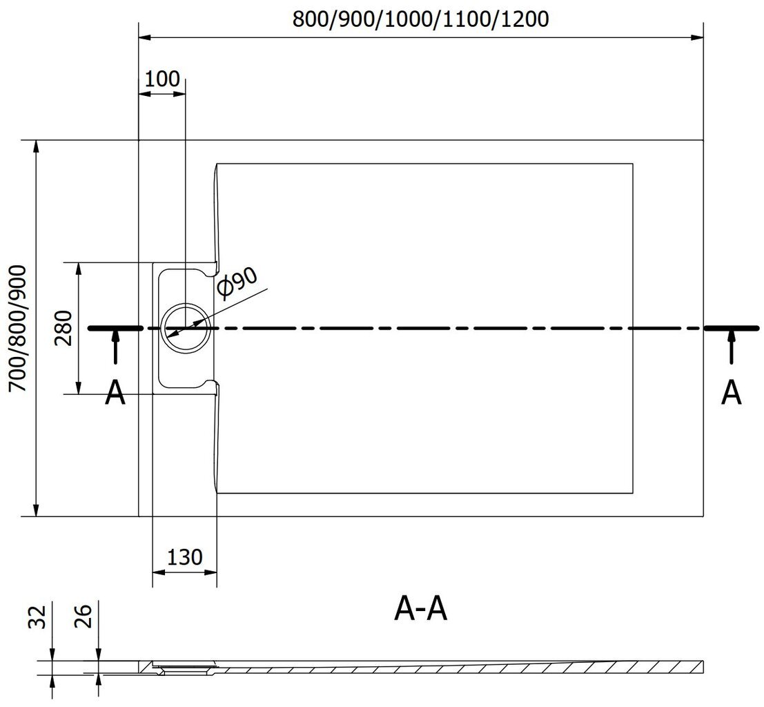 Suorakaiteen muotoinen suihkuallas Mexen Otto SMC, 80 x 70 cm hinta ja tiedot | Suihkualtaat | hobbyhall.fi