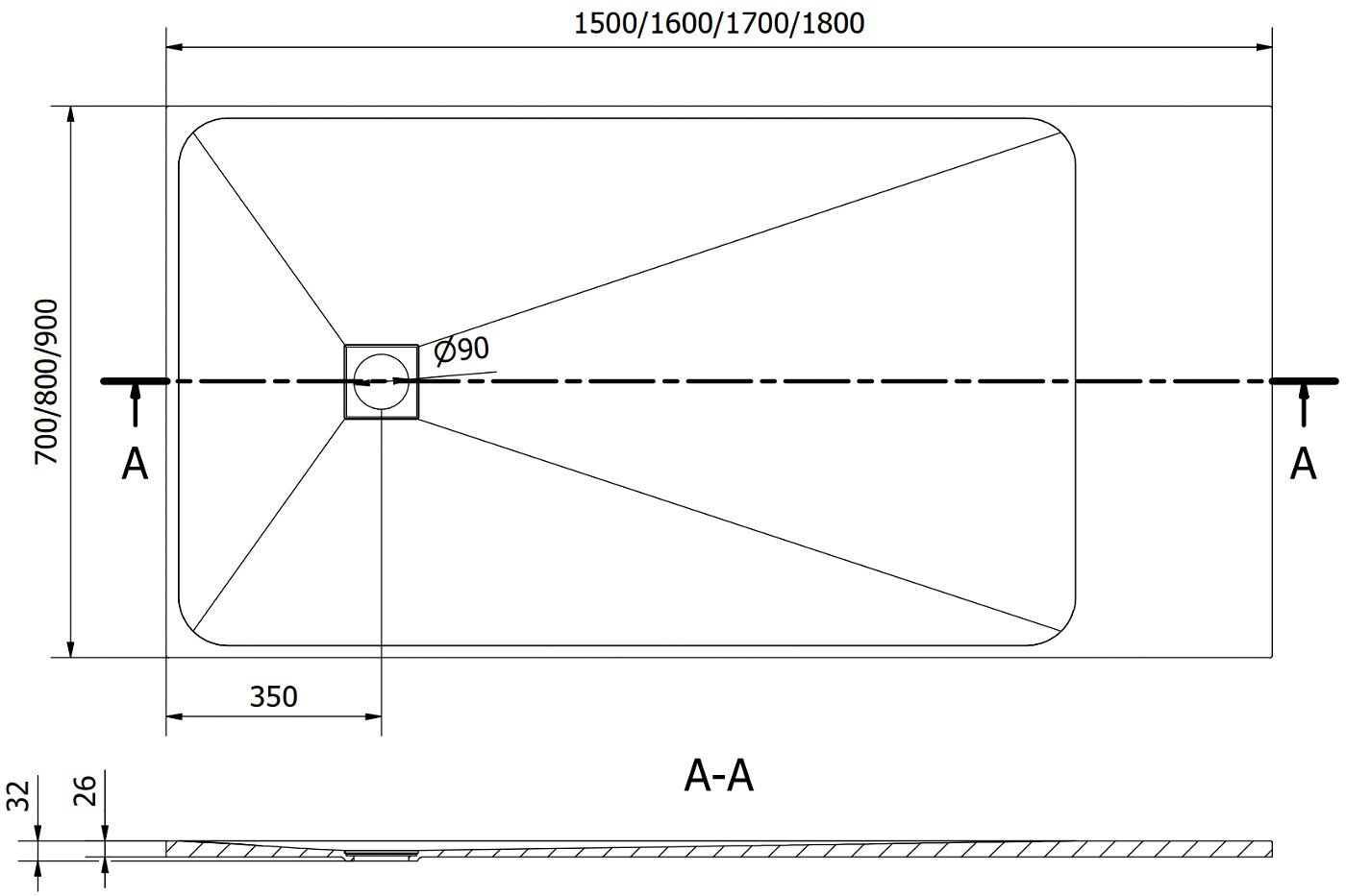 Suorakaiteen muotoinen suihkuallas Mexen Bert SMC, 180 x 90 cm hinta ja tiedot | Suihkualtaat | hobbyhall.fi