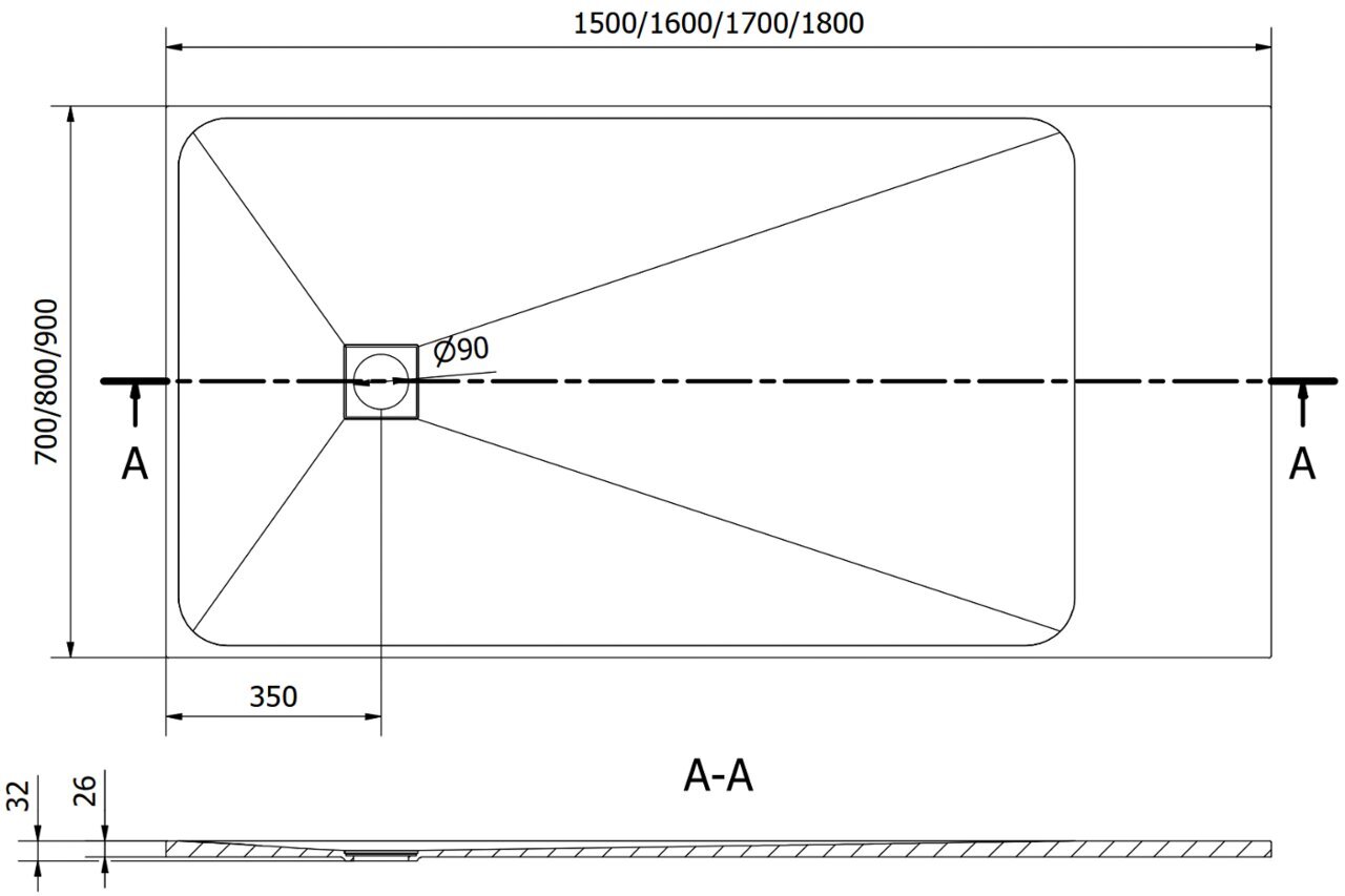 Suorakaiteen muotoinen suihkuallas Mexen Bert SMC, 150 x 90 cm hinta ja tiedot | Suihkualtaat | hobbyhall.fi