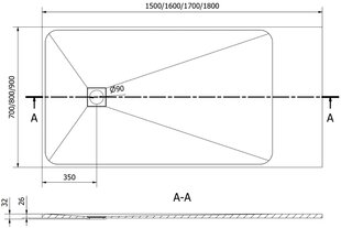 Suorakaiteen muotoinen suihkuallas Mexen Bert SMC, 150 x 70 cm hinta ja tiedot | Suihkualtaat | hobbyhall.fi