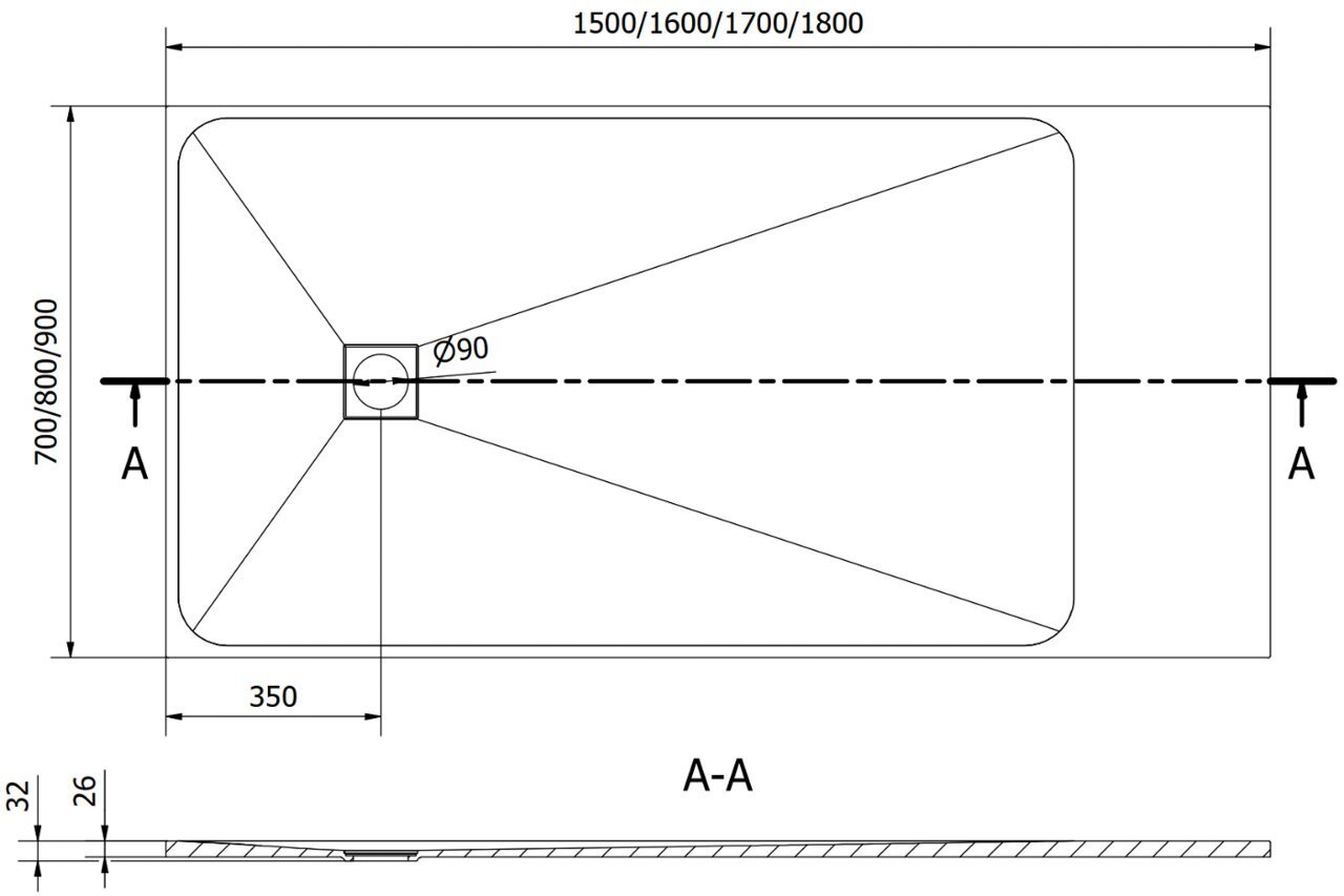 Suorakaiteen muotoinen suihkuallas Mexen Bert SMC, 150 x 70 cm hinta ja tiedot | Suihkualtaat | hobbyhall.fi