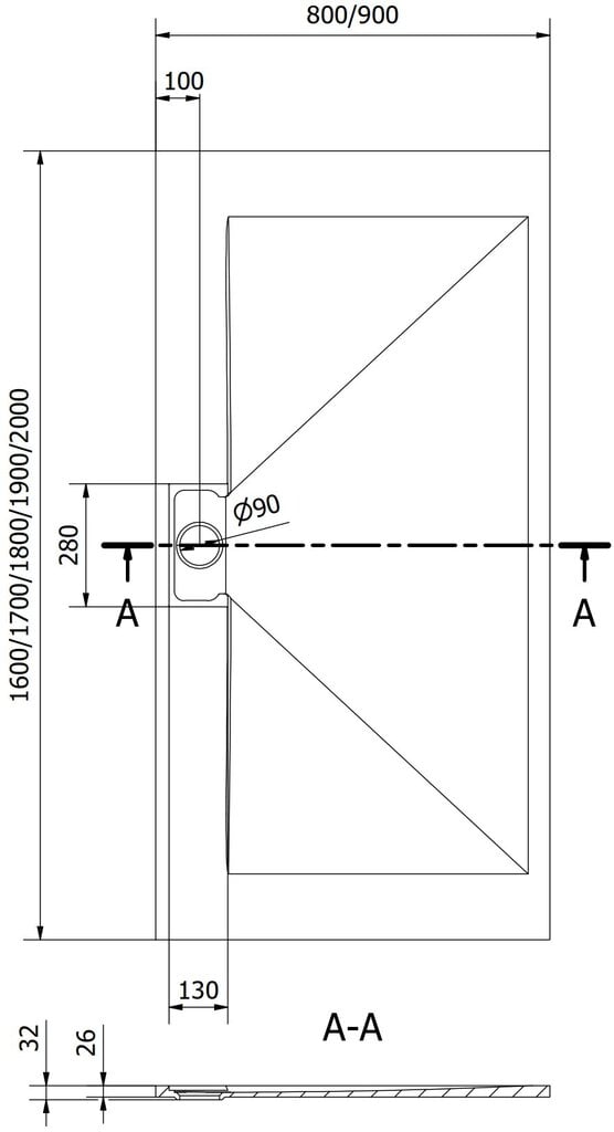 Suorakaiteen muotoinen suihkuallas Mexen Egon SMC, 200 x 80 cm hinta ja tiedot | Suihkualtaat | hobbyhall.fi