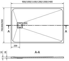 Suorakaiteen muotoinen suihkuallas Mexen Bert SMC, 140 x 90 cm hinta ja tiedot | Suihkualtaat | hobbyhall.fi