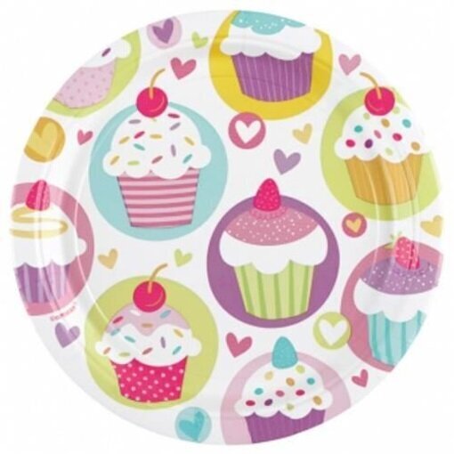 Cupcake kertakäyttölautaset, 18cm, 8kpl