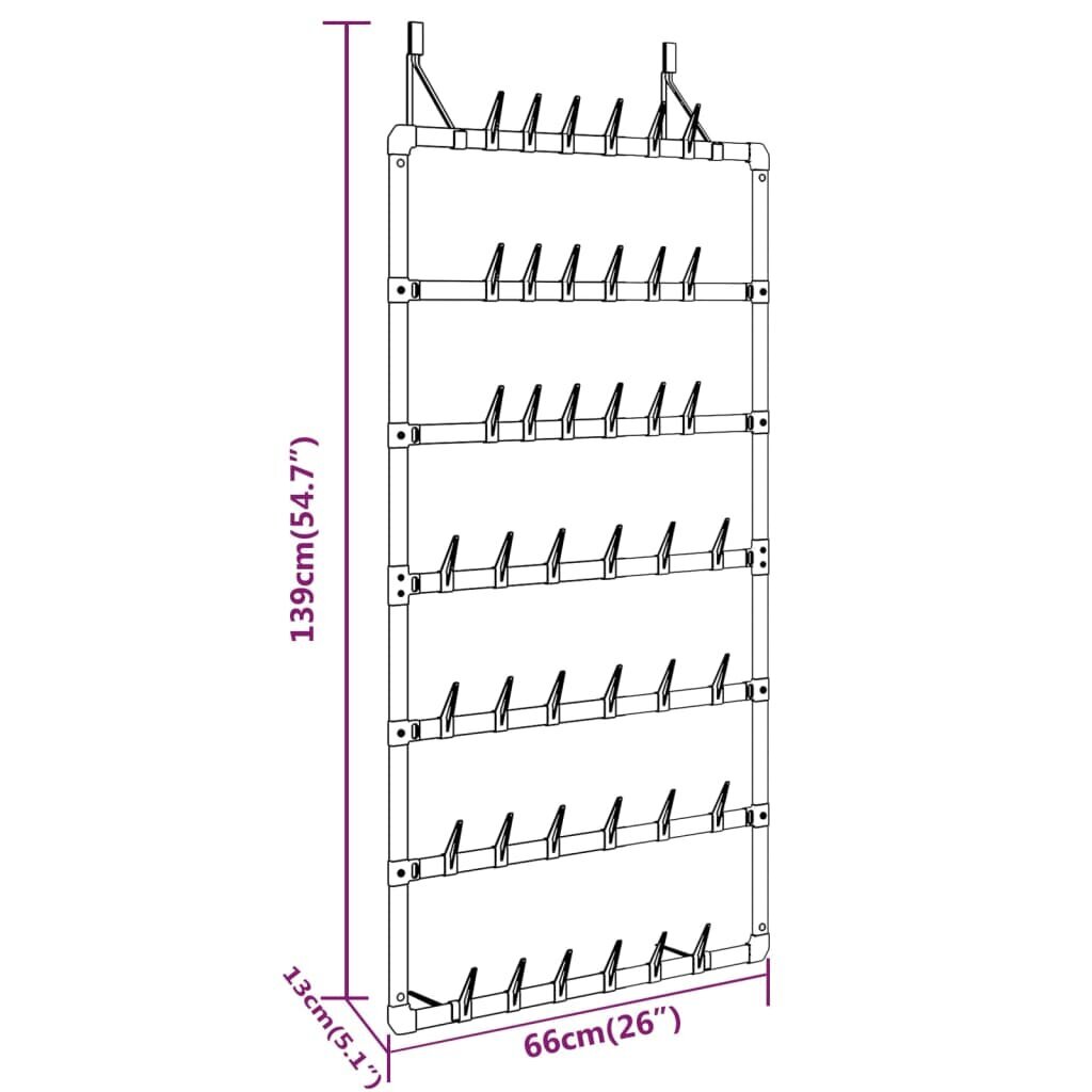 vidaXL Riippuva kenkäteline hopea 66x13x139 cm hinta ja tiedot | Kenkäkaapit ja -hyllyt | hobbyhall.fi