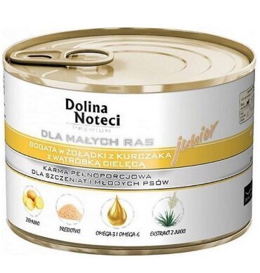 Dolina Noteci Premium Junior koiran täysravinto kanan mahalla ja vasikan maksalla, 10x185 g hinta ja tiedot | Koiran märkäruoka | hobbyhall.fi