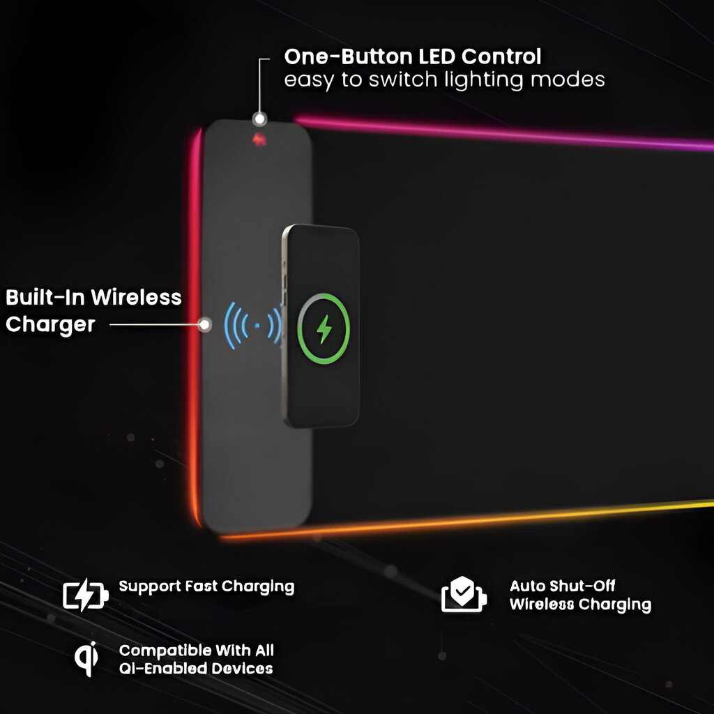Valaistu RGB-hiirimatto langattomalla latausasemalla LIVMAN RGB-1001 hinta ja tiedot | Hiiret | hobbyhall.fi
