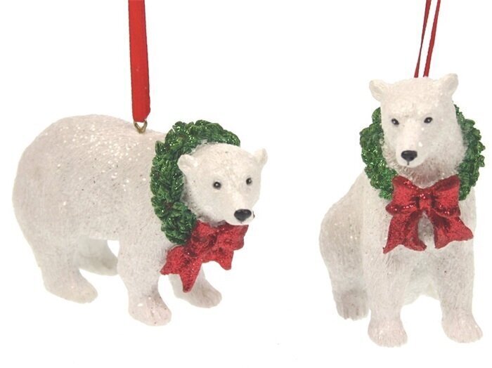 Riippuva lasilelu - karhu jouluseppeleellä 7 x 4,5 x 7 cm hinta ja tiedot | Joulukuusen koristeet | hobbyhall.fi
