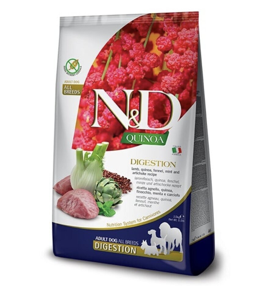 Farmina N&D Quinoa Dog Adult Medium&Maxi Digestion koiran täysravinto lampaan kanssa, 2,5 kg hinta ja tiedot | Koiran kuivaruoka | hobbyhall.fi