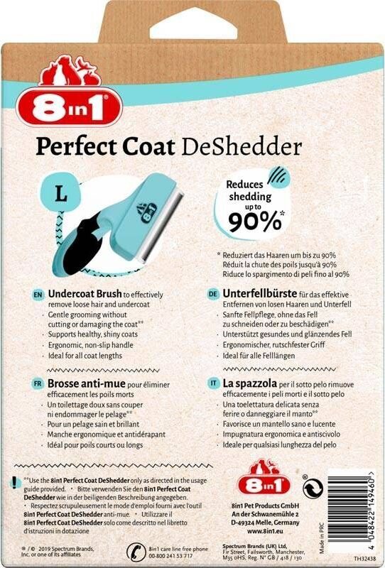 Turkinpuhdistusaine koirille 8in1 Perfect Coat DeShedder Dog, L, sininen hinta ja tiedot | Eläinten hoitotuotteet | hobbyhall.fi