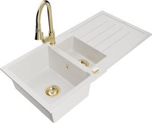 Mexen Andres graniittinen tiskiallas hanalla ja sifonilla, White/Gold hinta ja tiedot | Keittiöaltaat | hobbyhall.fi