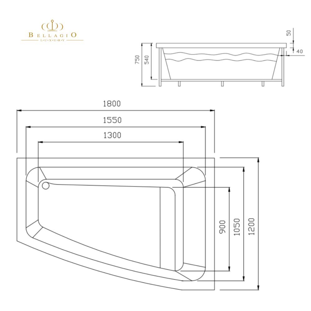 Hieronta-amme vesi- ja ilmahieronnalla Bellagio Luxury Bolle, 180x120 cm, Oikea puoli hinta ja tiedot | Jalkakylvyt | hobbyhall.fi