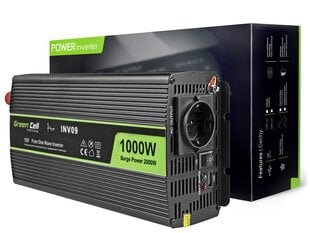 Green Cell Power Inverter 12V - 230V 1000W/2000W puhdas siniaalto hinta ja tiedot | Muuntimet ja invertterit | hobbyhall.fi