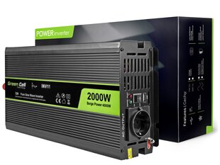 Green Cell Power Inverter 12V - 230V 2000W/4000W puhdas siniaalto hinta ja tiedot | Muuntimet ja invertterit | hobbyhall.fi