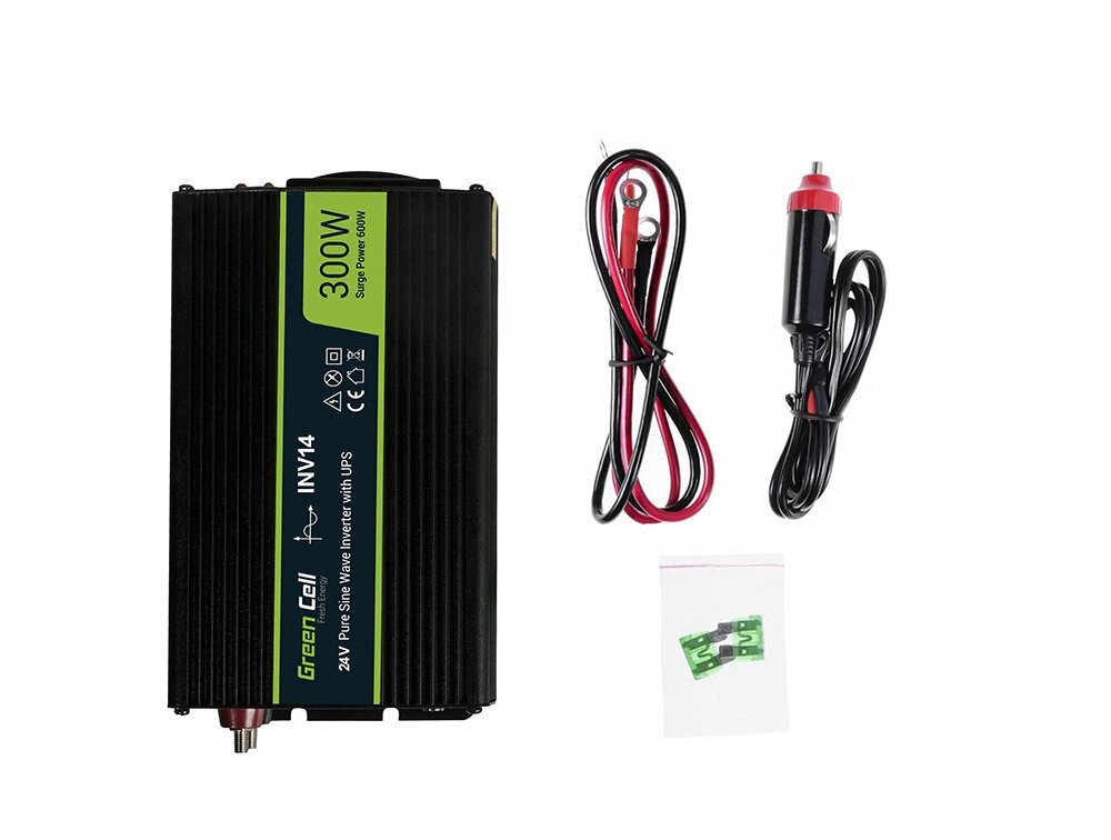 Green Cell Power Invertteri 24V - 230V 300W/600W puhdas siniaalto hinta ja tiedot | Muuntimet ja invertterit | hobbyhall.fi