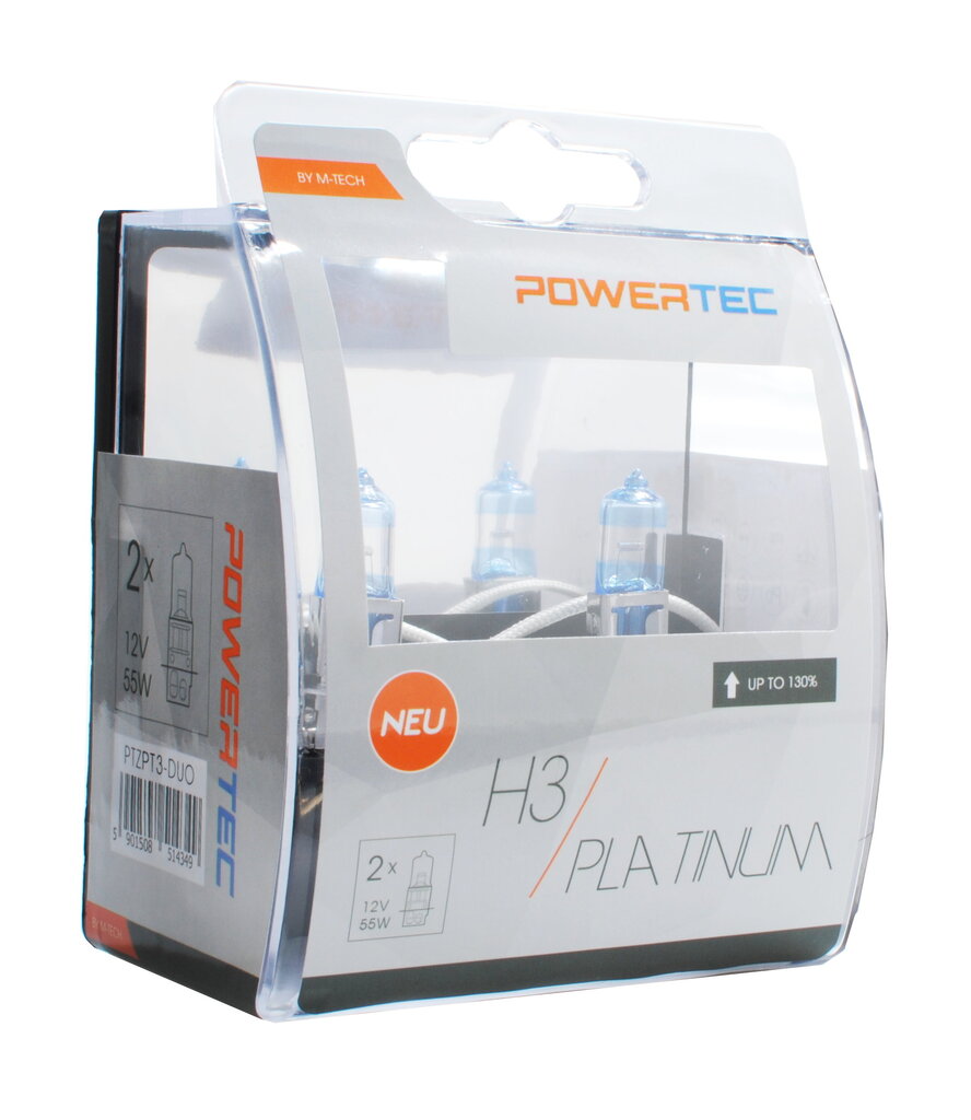 Auton polttimot M-Tech Powertec Platinum +130% H3 12V, 2 kpl. hinta ja tiedot | Polttimot | hobbyhall.fi