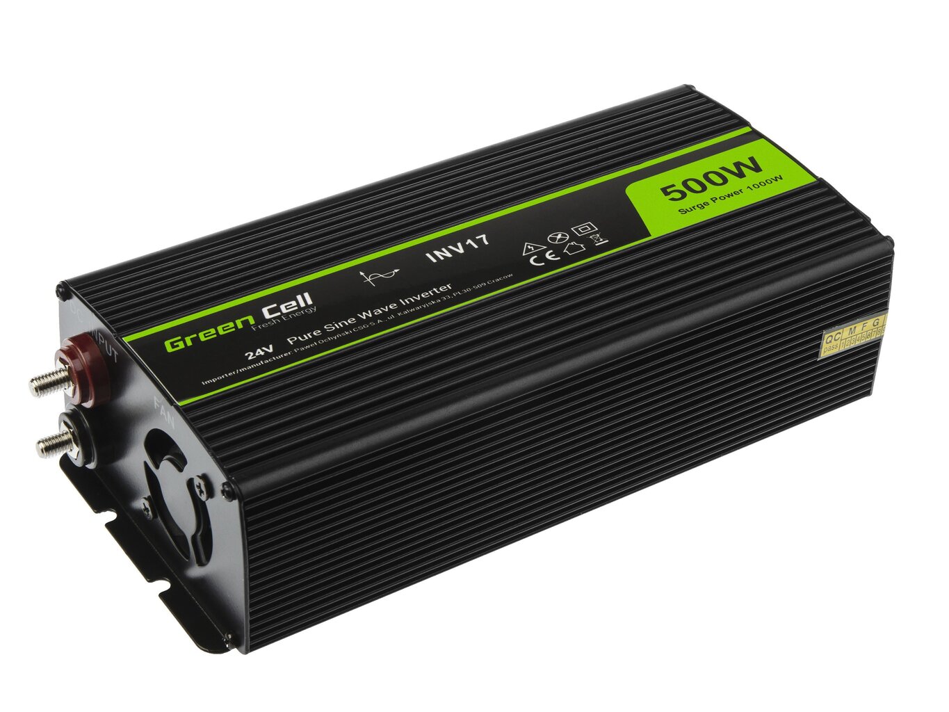 Green Cell Power Inverter 24V - 230V 500W/1000W puhdas siniaalto hinta ja tiedot | Muuntimet ja invertterit | hobbyhall.fi