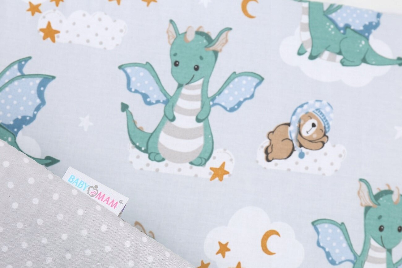 Pehmeä vauvansängyn päällinen Babymam Dragon, 180x30 cm, harmaa/vihreä hinta ja tiedot | Lasten turvallisuus | hobbyhall.fi