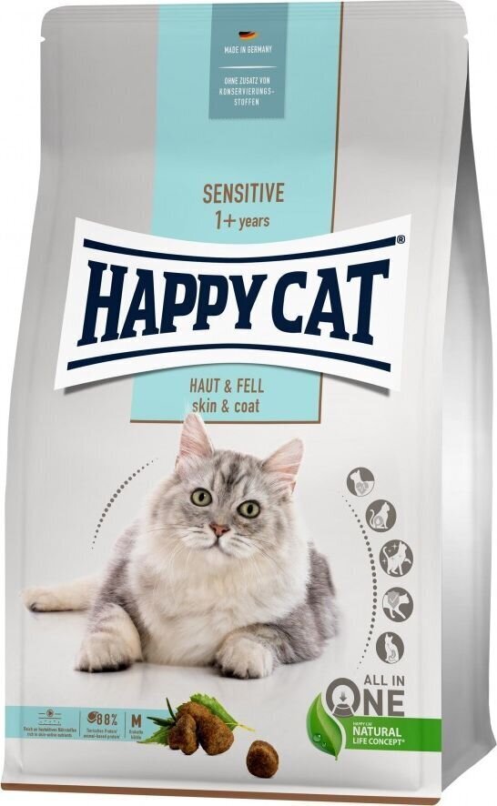 Täysravinto kissoille Happy Cat Sensitive Skin & Coat, 4kg hinta ja tiedot | Kissan kuivaruoka | hobbyhall.fi