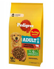 Pedigree Adult naudanlihalla ja vihanneksilla, 12 kg hinta ja tiedot | Koiran kuivaruoka | hobbyhall.fi