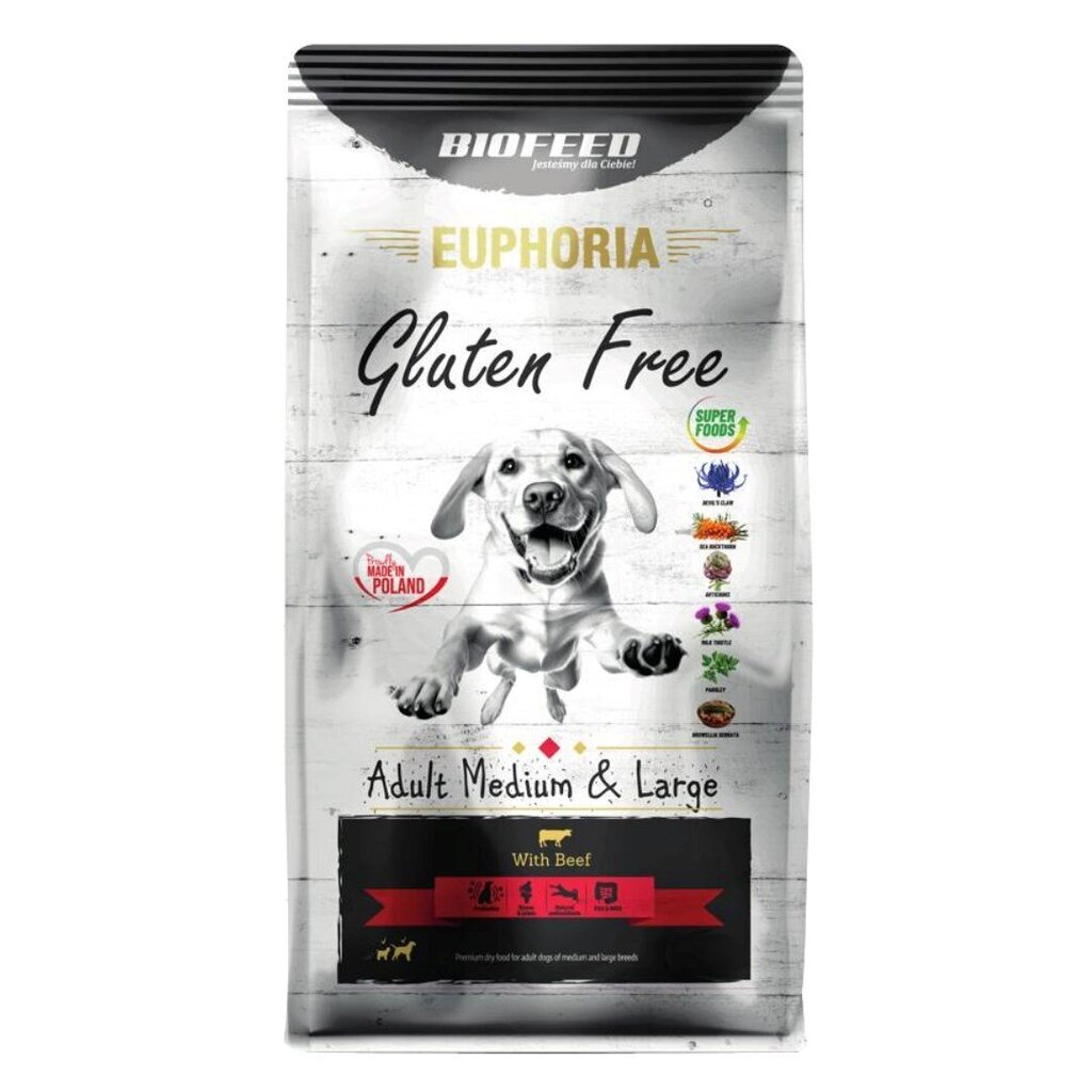 Biofeed Euphoria Gluten Free Adult Medium&Large, naudanlihaa, 12kg hinta ja tiedot | Koiran kuivaruoka | hobbyhall.fi