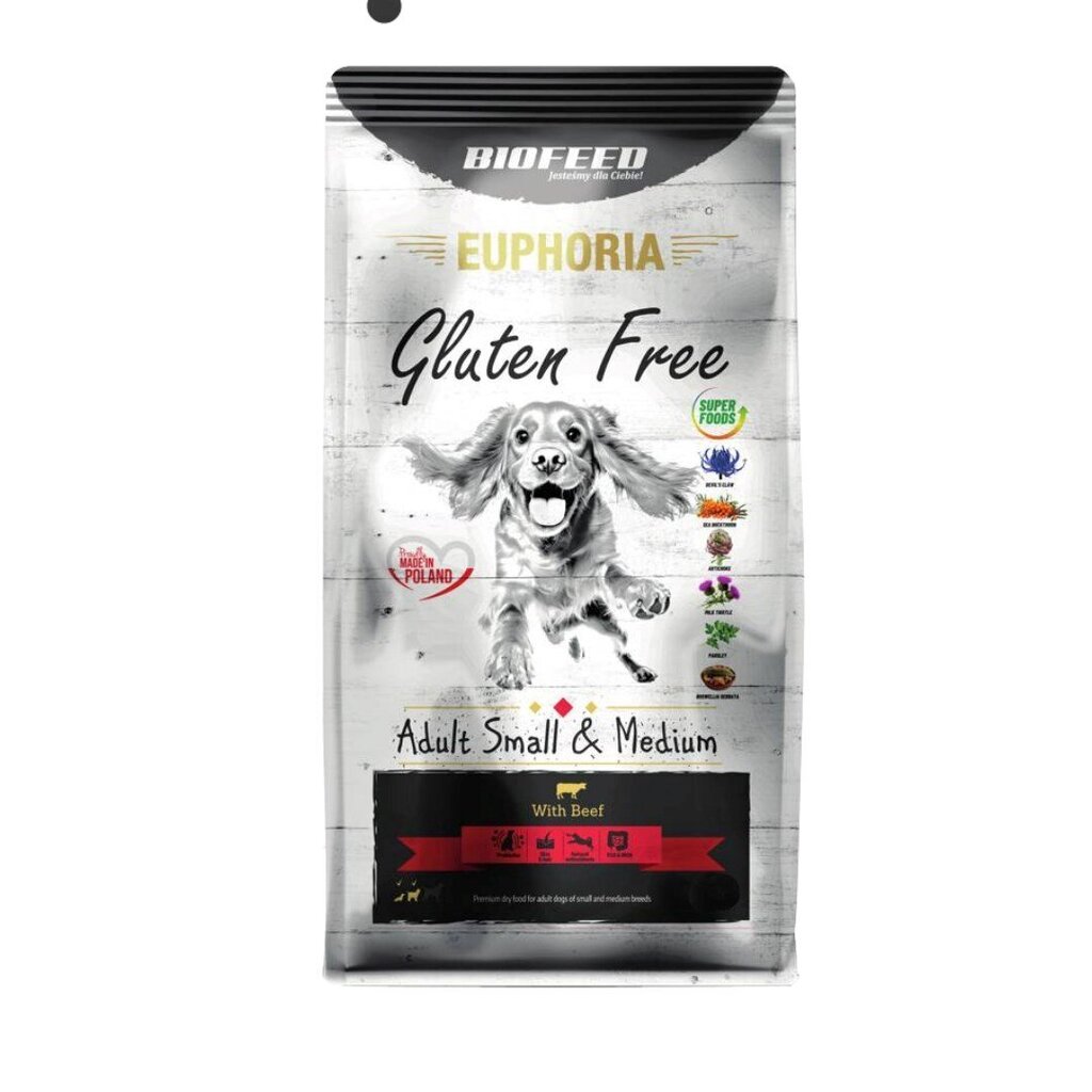 Biofeed Euphoria Gluten Free Adult Small&Medium naudanlihaa, 12kg hinta ja tiedot | Koiran kuivaruoka | hobbyhall.fi