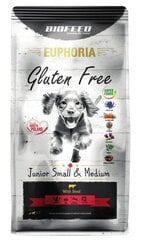 Biofeed Euphoria Gluten Free Junior Small&Medium naudanlihaa, 12kg hinta ja tiedot | Koiran kuivaruoka | hobbyhall.fi