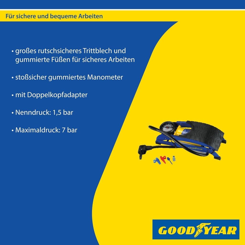 Jalkailmapumppu yhdellä sylinterillä Goodyear 75523, 1 kpl. hinta ja tiedot | Lisätarvikkeet autoiluun | hobbyhall.fi