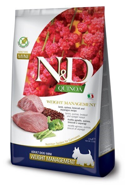 Farmina N&D Quinoa Dog Weight Management Adult Mini, lammasta, 2,5 kg hinta ja tiedot | Koiran kuivaruoka | hobbyhall.fi