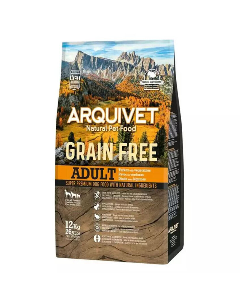 Arquivet Grain Free Adult, kalkkunaa, 12 kg hinta ja tiedot | Koiran kuivaruoka | hobbyhall.fi