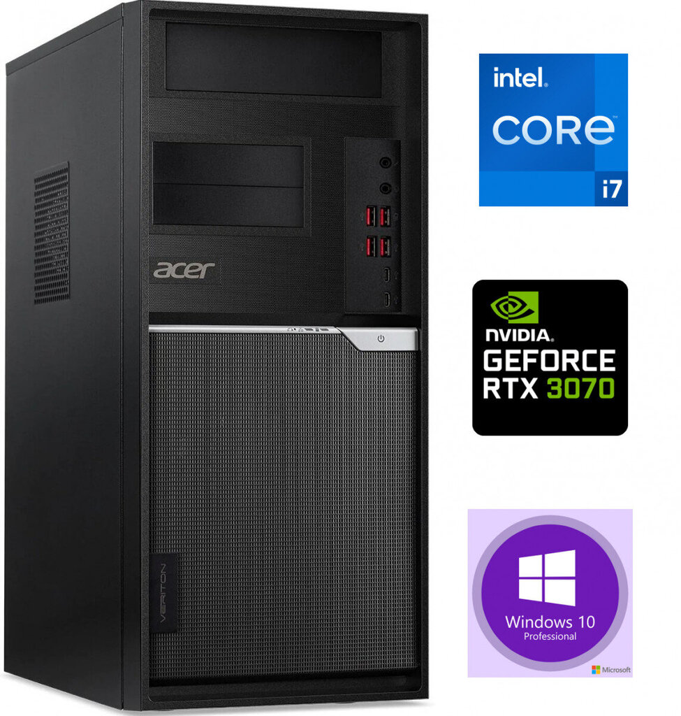 Acer Veriton i7-11700 16 Gt 512 Gt SSD 1 Tt HDD RTX 3070 8 Gt Windows 10 hinta ja tiedot | Pöytätietokoneet | hobbyhall.fi