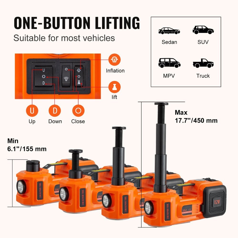 3-in-1 Sähköinen hydraulinen tunkki/pumppu Vevor hinta ja tiedot | Lisätarvikkeet autoiluun | hobbyhall.fi