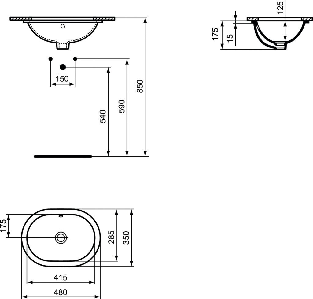 Keraaminen pesuallas Ideal Standard Connect Oval 48x35cm. Asennettu alhaalta, valkoinen. E504601 hinta ja tiedot | Pesualtaat | hobbyhall.fi