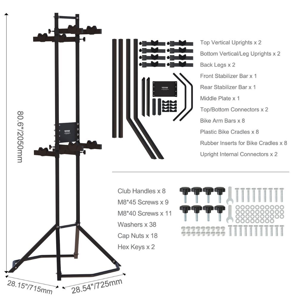 Pystyssä oleva pyöräteline VEVOR, max 117 kg hinta ja tiedot | Pyöränkuljetustelineet | hobbyhall.fi