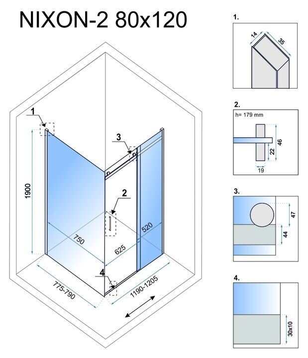 Rea Nixon suihkukaappi 80x120 kromi hinta ja tiedot | Suihkukaapit ja suihkunurkat | hobbyhall.fi