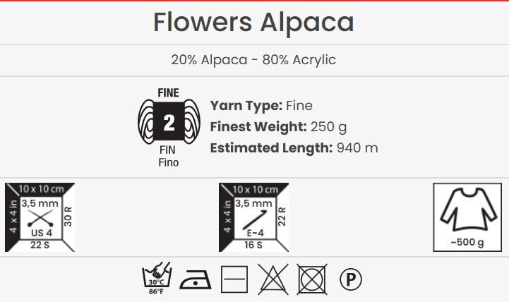 Neulelanka YarnArt Flowers Alpaca 250g, 940 metriä, väri 406 hinta ja tiedot | Neulomistarvikkeet | hobbyhall.fi