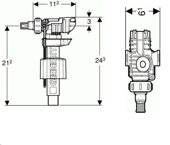 Vedenottomekanismi Geberit Type 380 3/8" ja 1/2" 281.004.00.1 hinta ja tiedot | WC-istuimen lisätarvikkeet | hobbyhall.fi