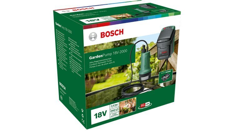 Sadevesipumppu Bosch GardenPump 18V-2000 06008C4202 hinta ja tiedot | Vesipumput ja -painesäiliöt | hobbyhall.fi