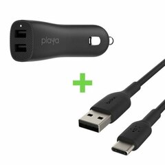 Belkin Playa Universal Auton USB-laturi + USB C -kaapeli hinta ja tiedot | Puhelimen laturit | hobbyhall.fi