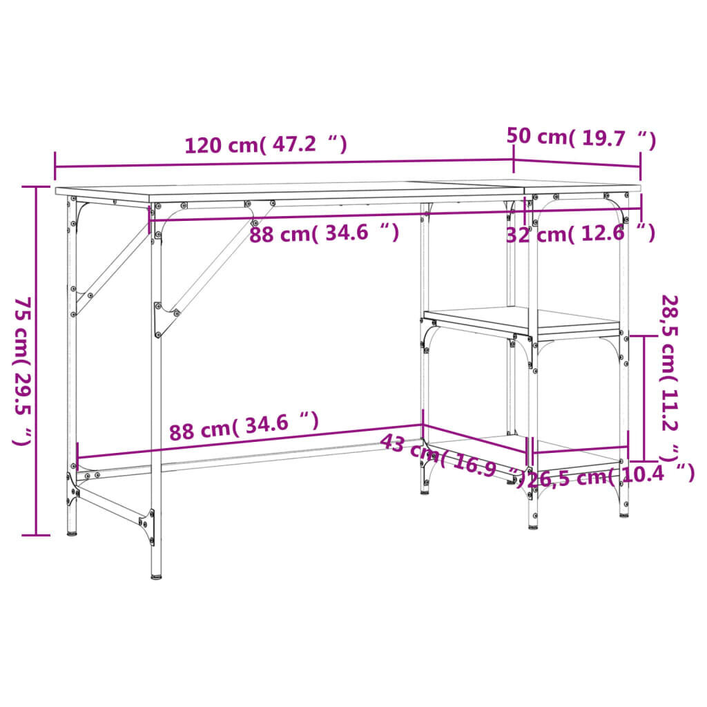 Työpöytä, harmaa tammi, 120x50x75cm, metalli/puu hinta ja tiedot | Tietokonepöydät ja työpöydät | hobbyhall.fi