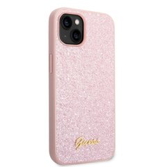 Guess PC/TPU Glitter Flakes Metal Logo Case iPhone 14 Plus -puhelimelle, pinkki hinta ja tiedot | Puhelimen kuoret ja kotelot | hobbyhall.fi