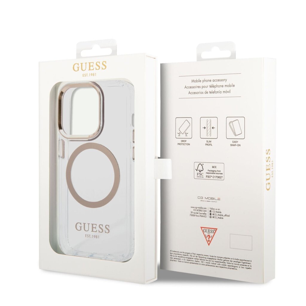 Guess Transparent MagSafe -yhteensopiva kotelo iPhone 14 Pro Maxille, kulta hinta ja tiedot | Puhelimen kuoret ja kotelot | hobbyhall.fi