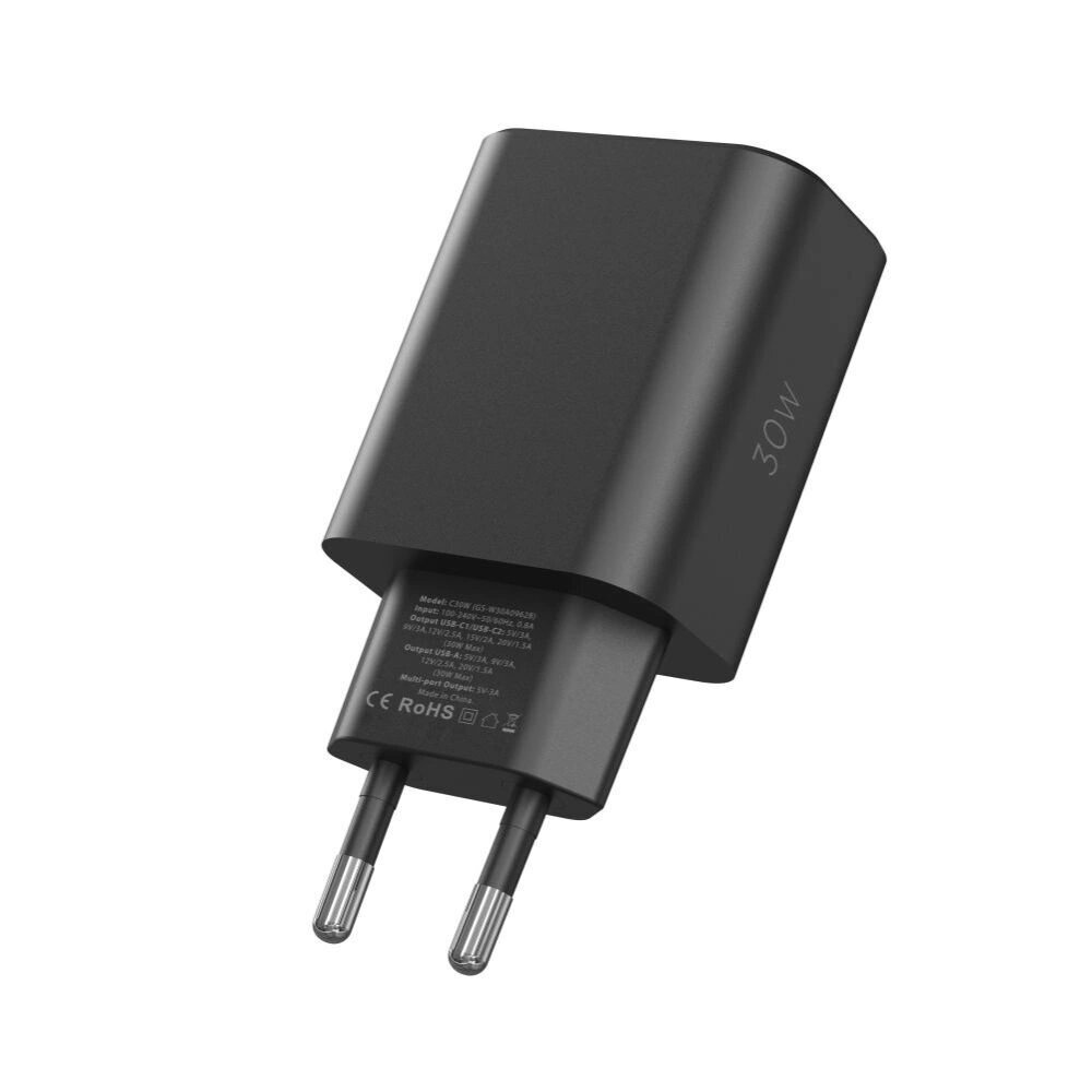 Tech-Protect NC30W verkkolaturi 2x USB-C PD 30W | USB-A QC 3.0 - musta hinta ja tiedot | Puhelimen kuoret ja kotelot | hobbyhall.fi