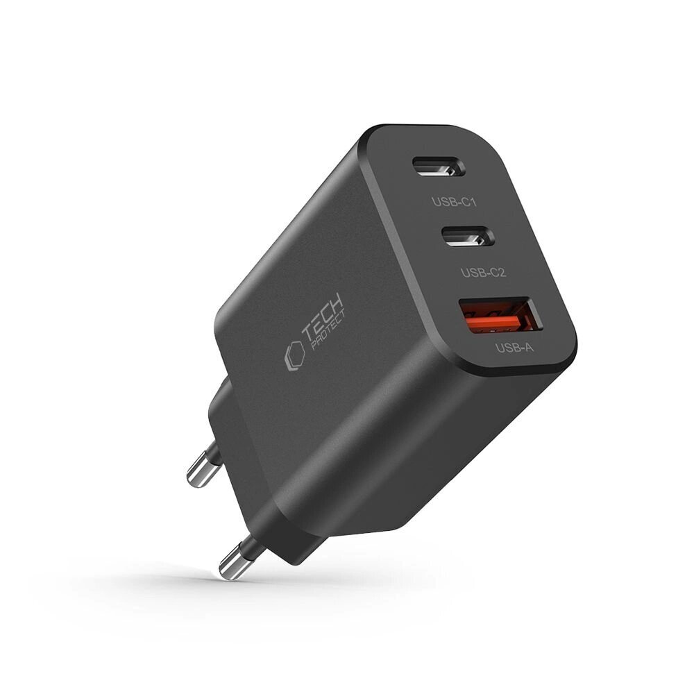 Tech-Protect NC30W verkkolaturi 2x USB-C PD 30W | USB-A QC 3.0 - musta hinta ja tiedot | Puhelimen kuoret ja kotelot | hobbyhall.fi