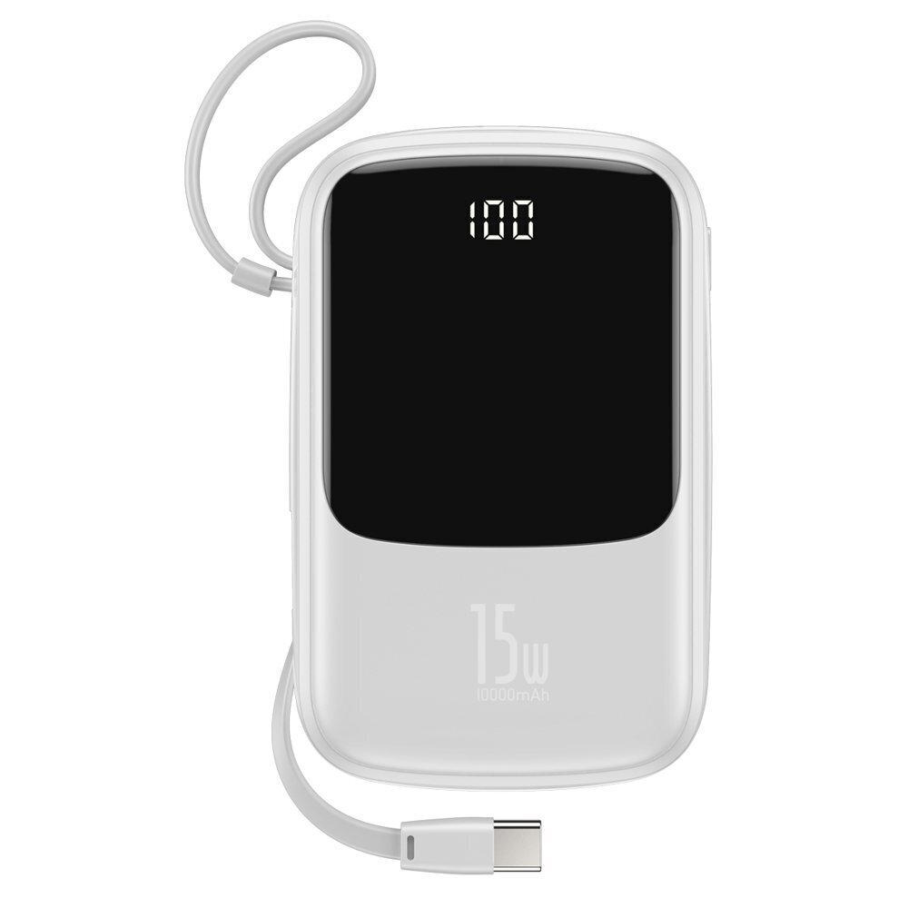 Ulkoinen akku Power Bank Baseus Q Pow Type-C-kaapelilla LCD-näytöllä 10000mAh valkoinen PPQD-A02 hinta ja tiedot | Varavirtalähteet | hobbyhall.fi