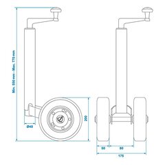 Perävaunun tukipyörä 48mm 2 x umpikumirenkailla hinta ja tiedot | Peräkärryt ja venetrailerit | hobbyhall.fi