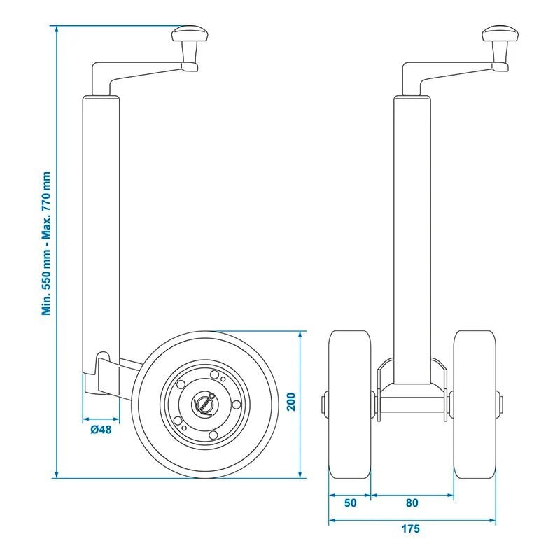 Perävaunun tukipyörä 48mm, 2 x umpikumirenkailla hinta ja tiedot | Peräkärryt ja venetrailerit | hobbyhall.fi