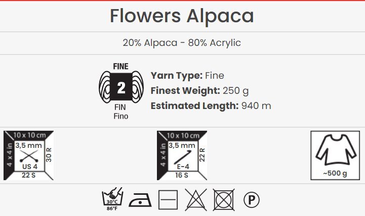 Neulelanka YarnArt Flowers Alpaca 250g, 940 metriä, väri 410 hinta ja tiedot | Neulomistarvikkeet | hobbyhall.fi